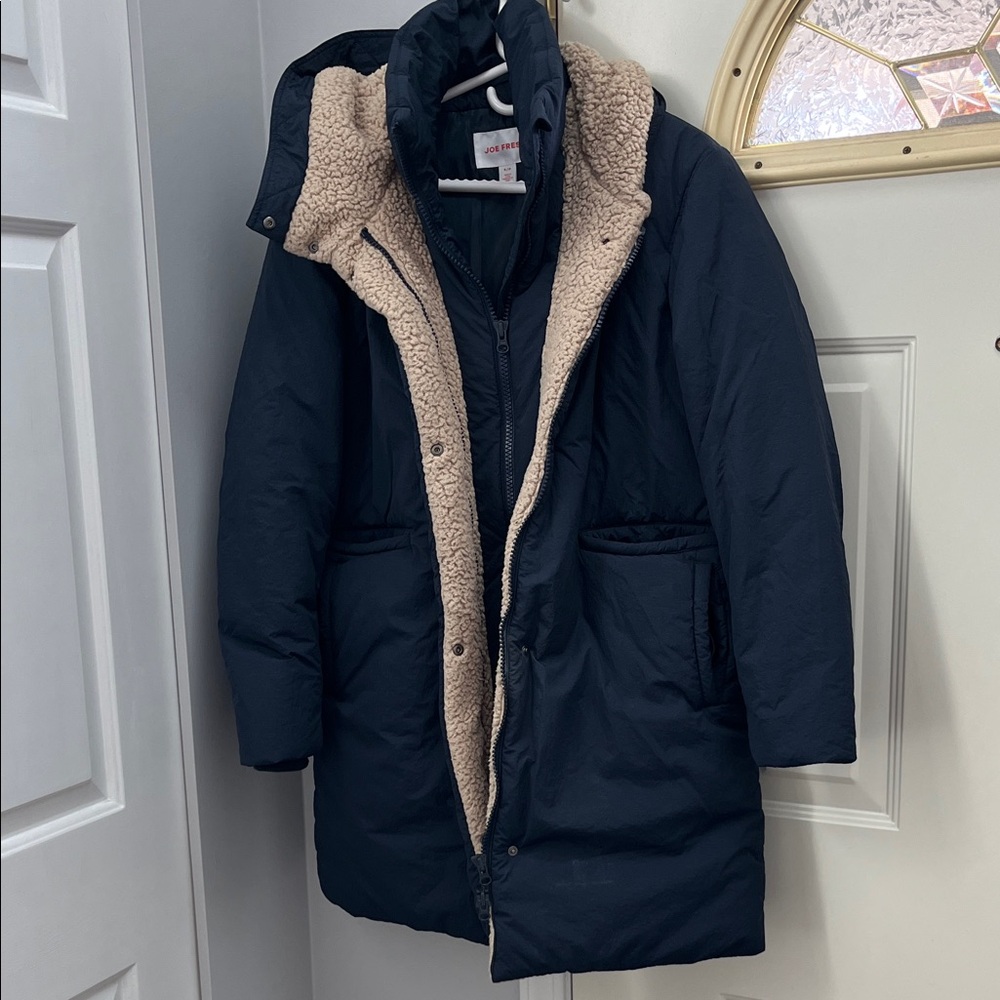 Joe Fresh Dark Blue Puffer Coat with Cream Lining